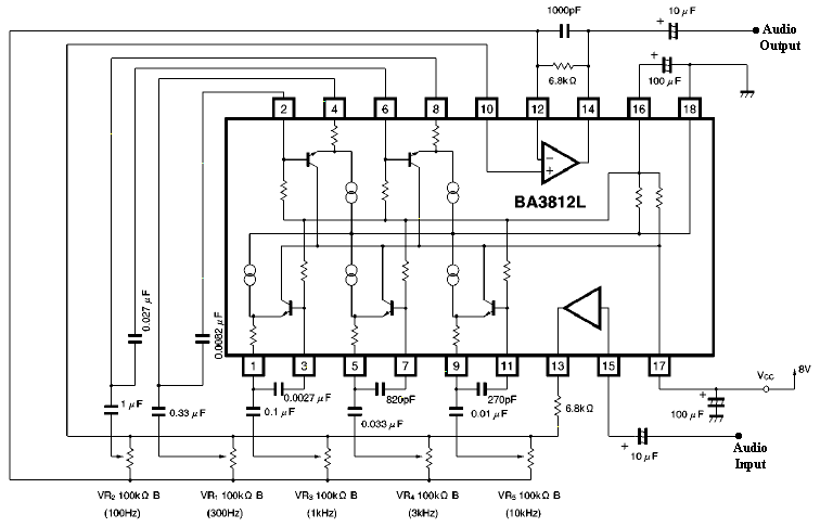 5 band graphic equalizer using a single IC/chip