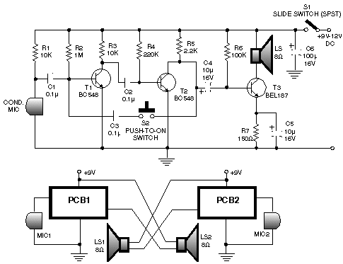 Low cost intercom using transistors